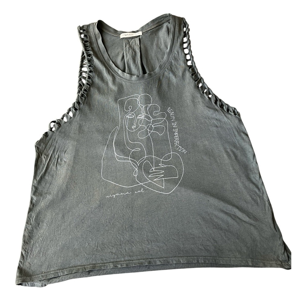 Niyama Sol Beauty In Imperfection Line Art Graphic Twist Tank Gray Size S Boho